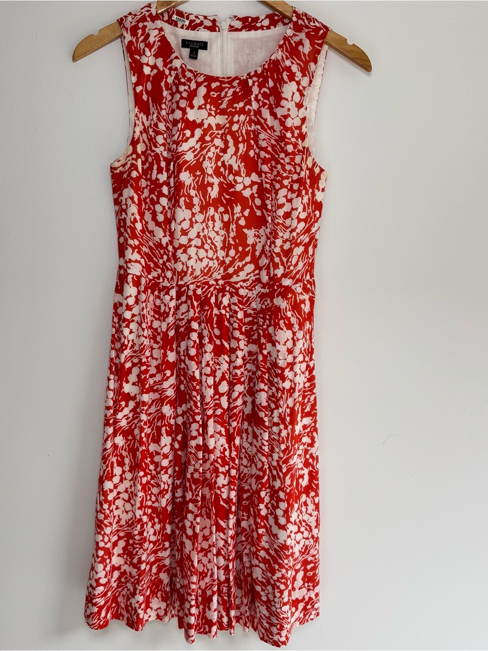 Talbots Cotton Silk Blend Lined Belted Orange Floral Midi Dress Size 4